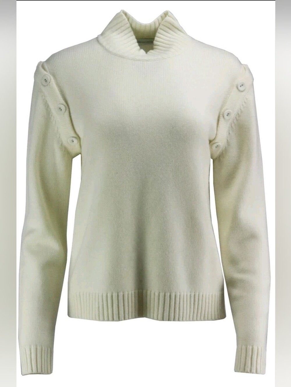 Christopher Esber Cream Ribbed Mock Neck Button-Shoulder Sweater XS